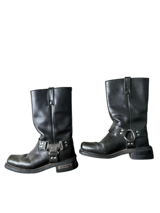 Black Mid-Calf Biker Boots