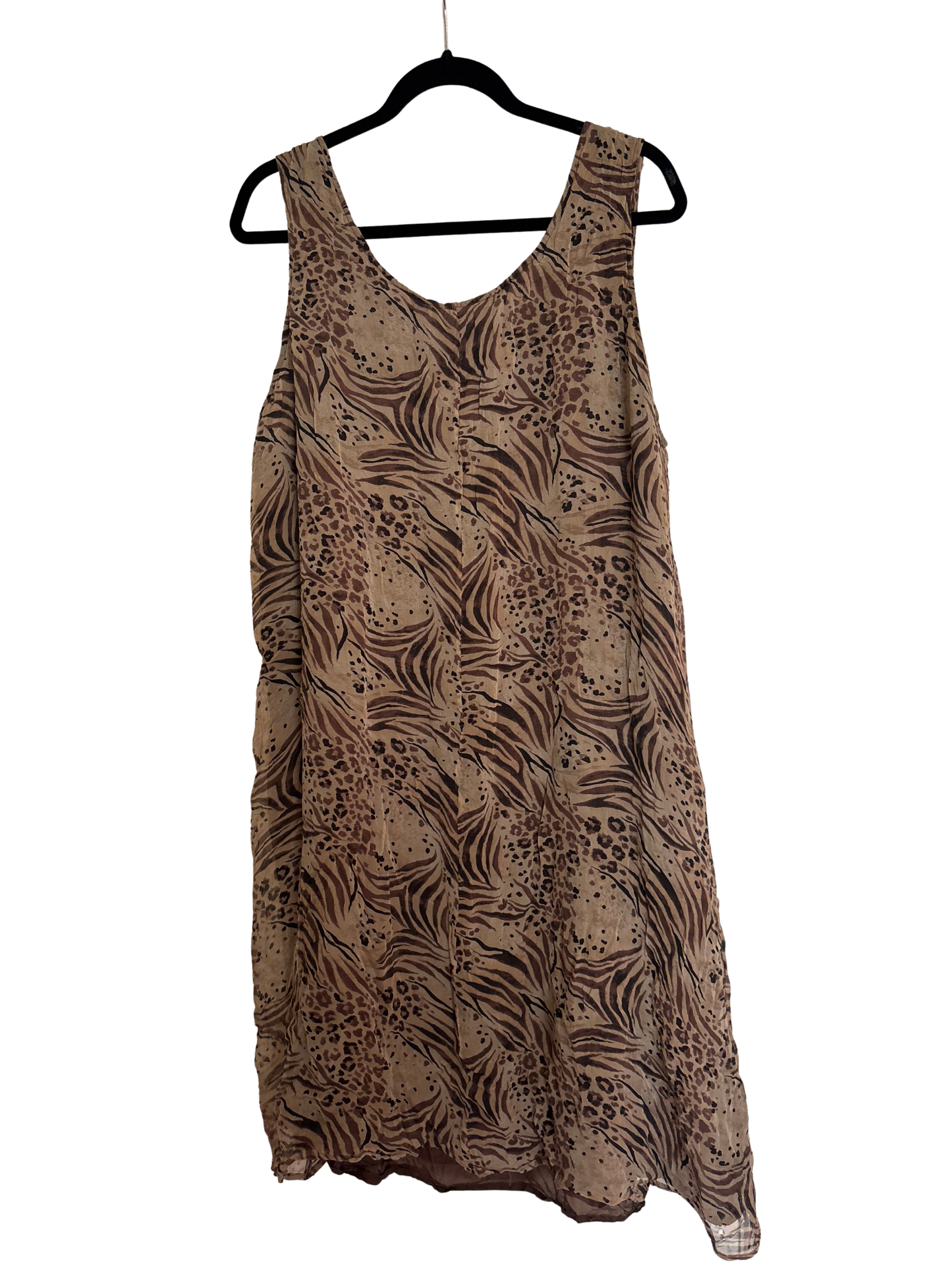90s Beige/Brown Animal Print Sleeveless Knee Length Dress
