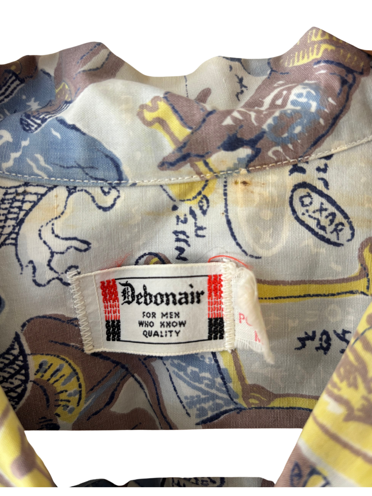 Vintage Blue, Brown & Yellow Ancient Egypt Print Short Sleeve Button Up Shirt