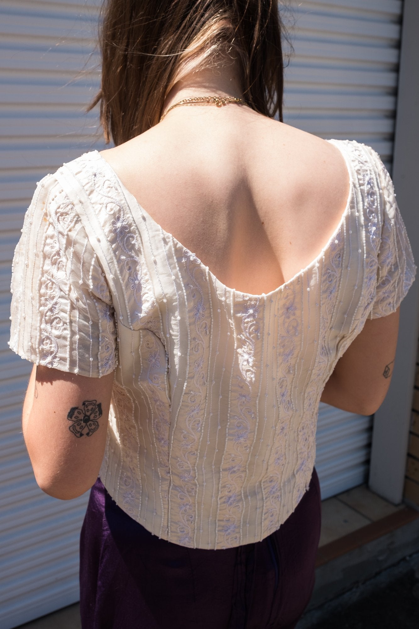 90s Cream Beaded Top