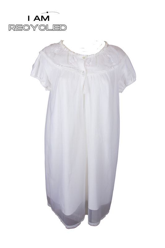 80s Reworked White Sheer Lace Embroidered Nightdress