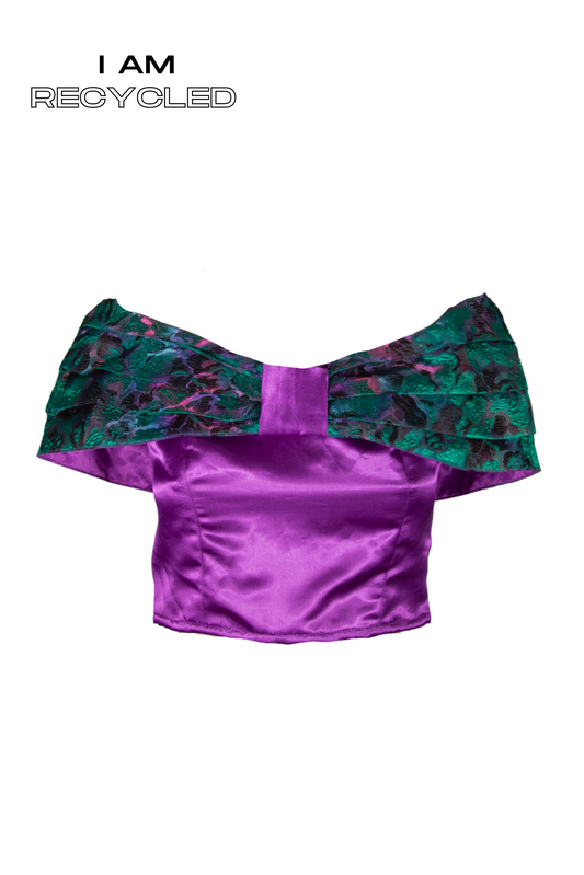 80s Reworked Green Purple Bow Crop Top