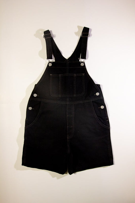 90s Short Black Denim Overalls