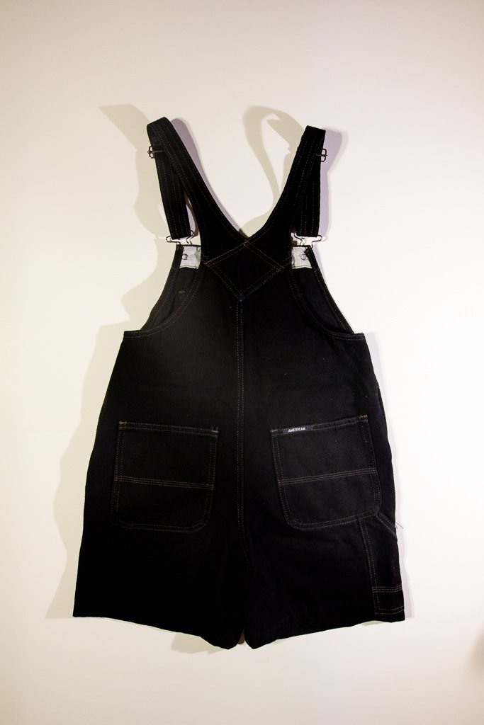 90s Short Black Denim Overalls