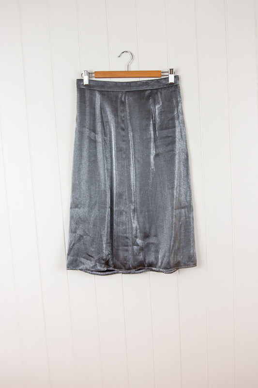 90s Reflective Silver Midi Skirt
