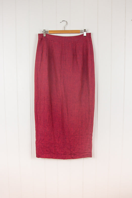 90s Hot Pink Linen Midi Skirt