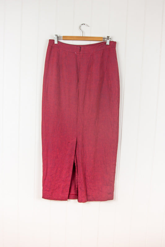90s Hot Pink Linen Midi Skirt