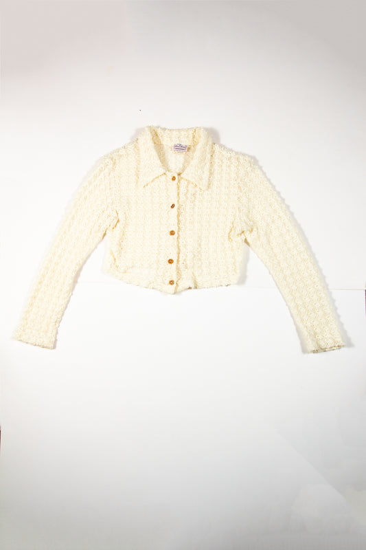 90s Cream Crochet Button Up Top