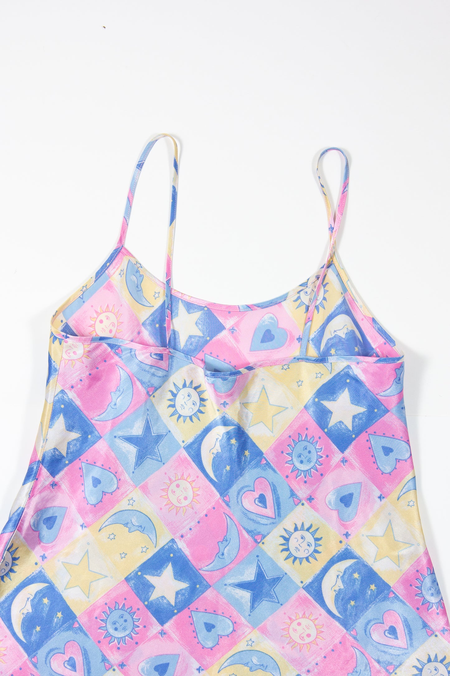 90s Patchwork Pink Blue Moon Lingerie Slip Dress