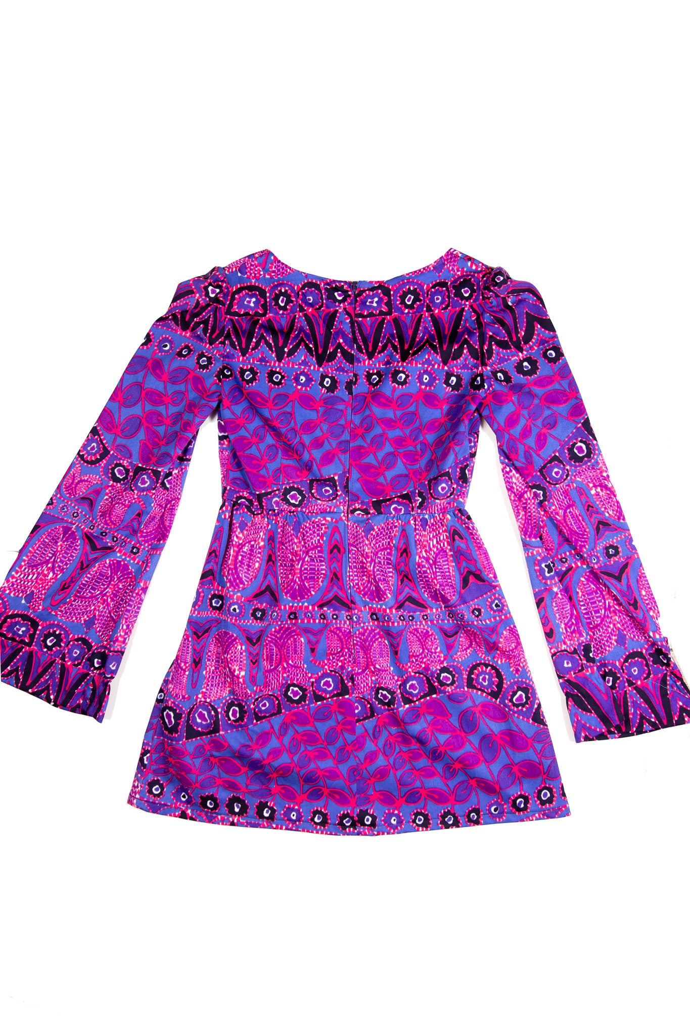 60s Purple Pink Bell Sleeve Go Go Mini Dress