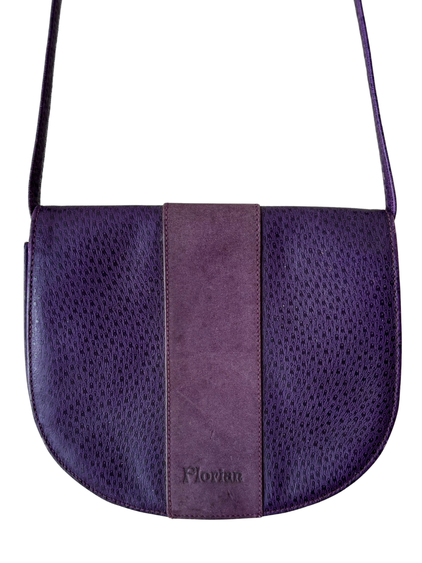 70s/80s Purple Leather Crossbody Half-Circle Bag