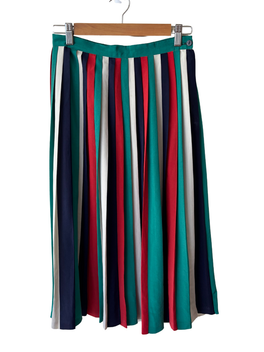 Vintage Red, Green, Blue, White Pleated Midi Skirt