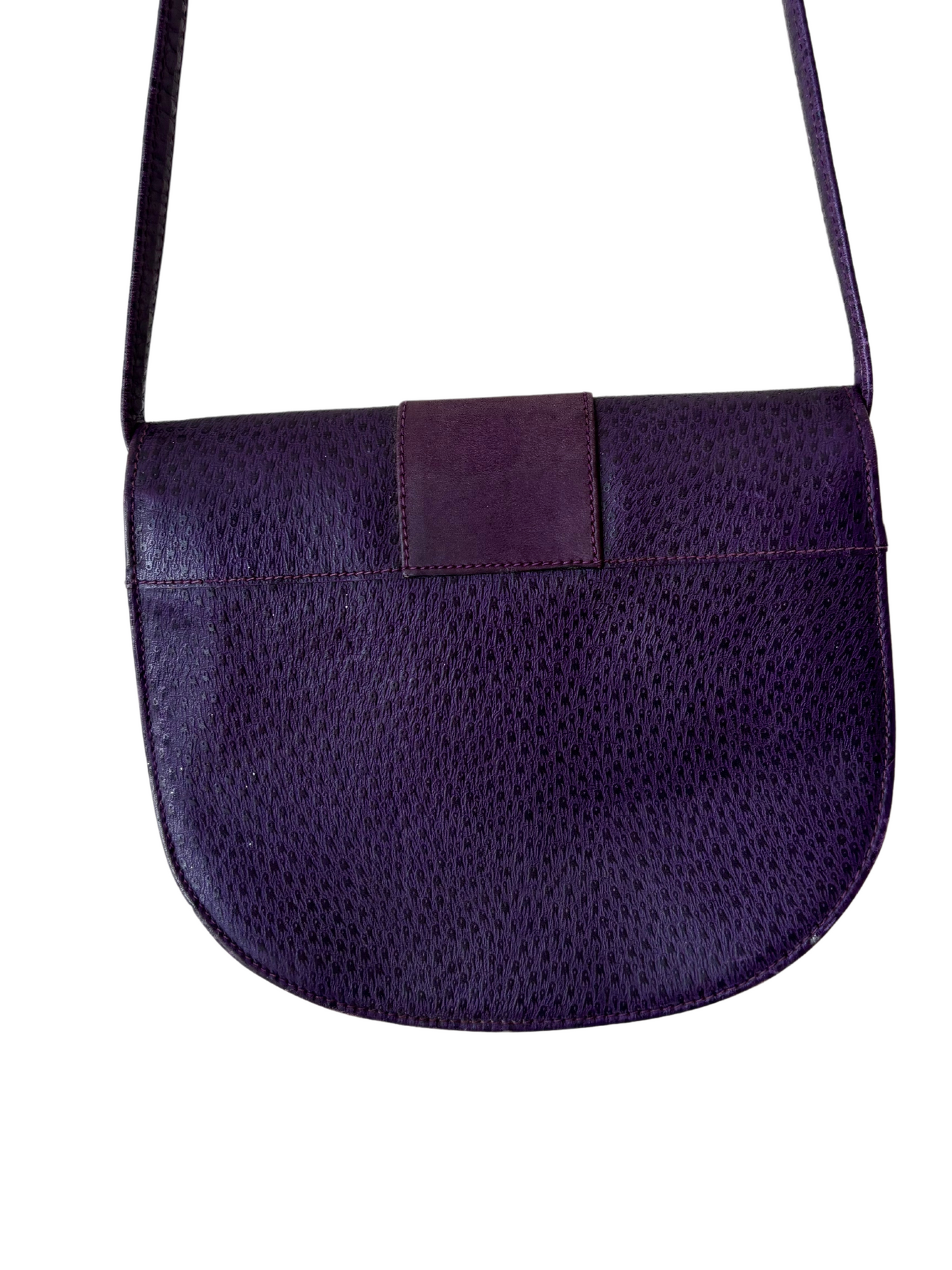 70s/80s Purple Leather Crossbody Half-Circle Bag