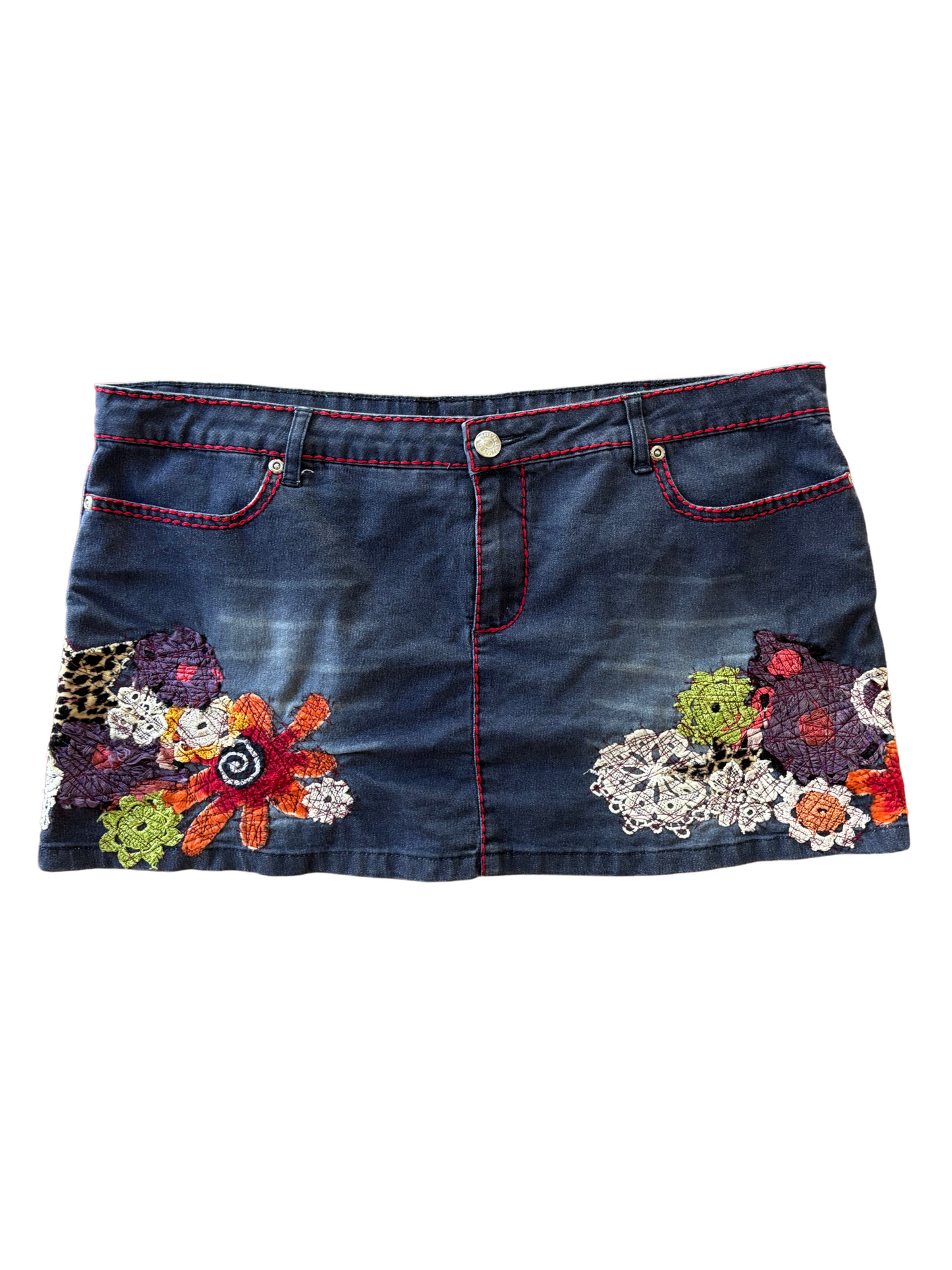 00s Supre Embroidered Lightweight Denim Micro Skirt