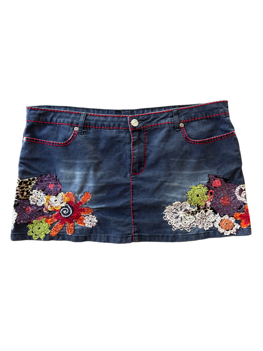 00s Supre Embroidered Lightweight Denim Micro Skirt
