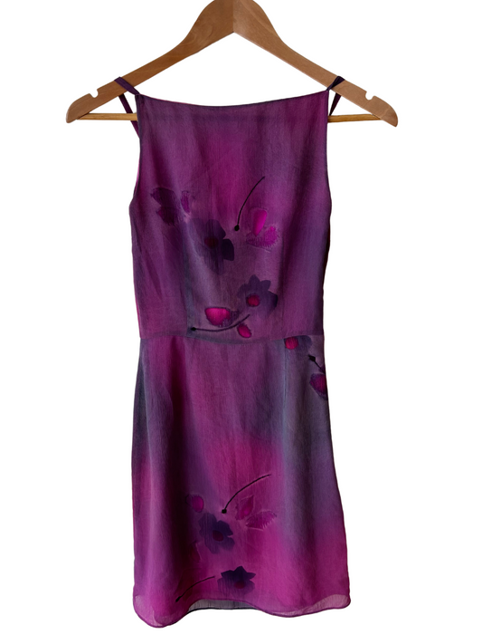 Vintage Floral Purple Square Neck Short Dress