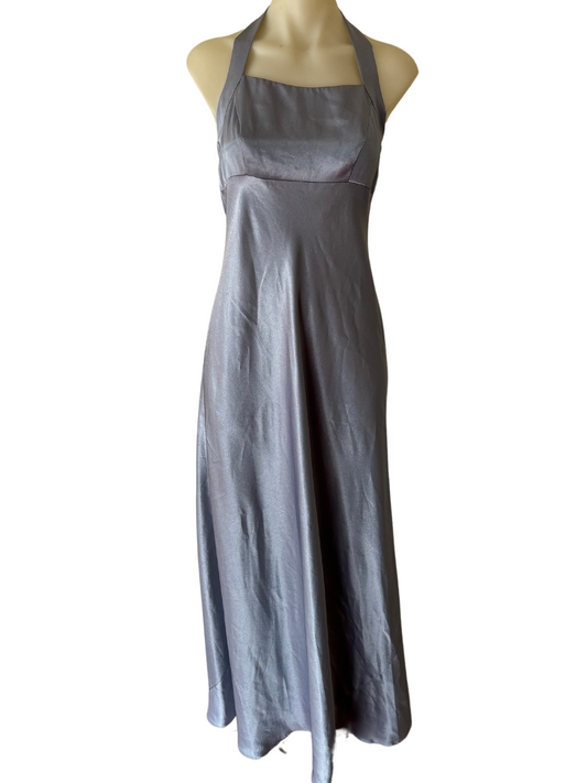 90s Light Blue Halter Neck Formal Full Length Dress