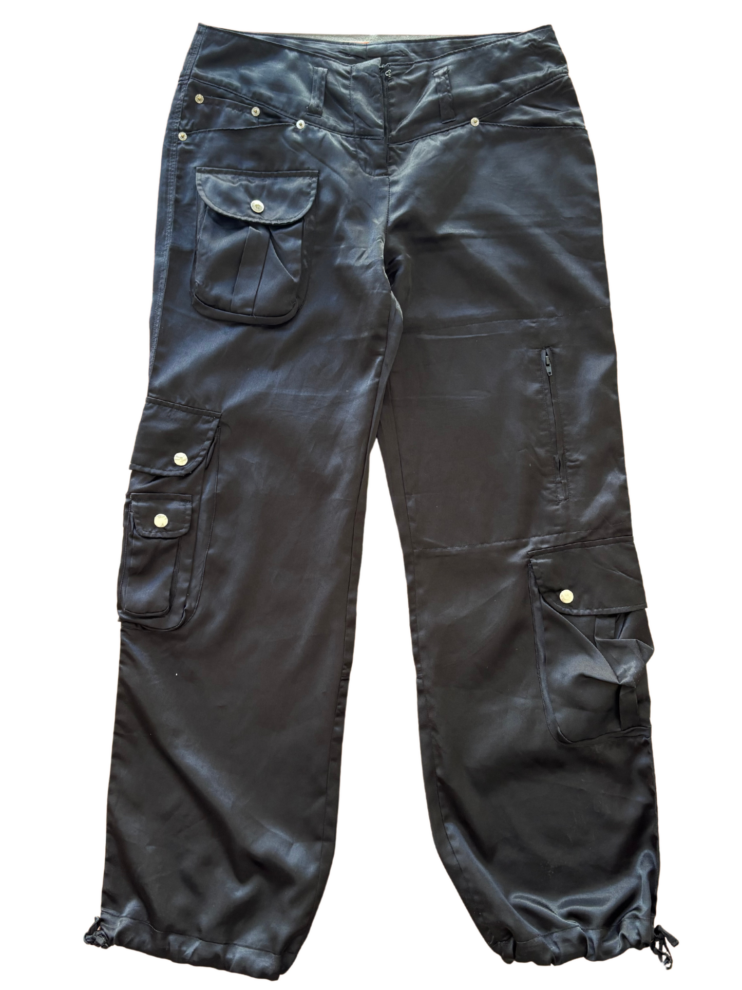 00s Low Rise Satin Cargo Pants with Ankle Ties
