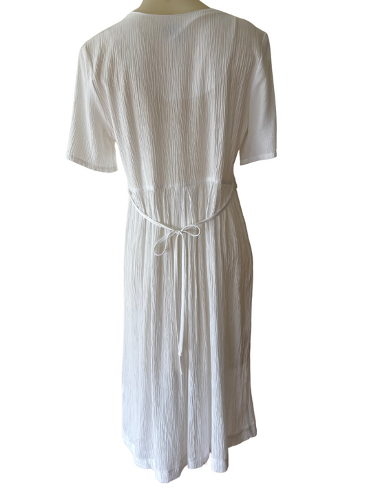 90s White Embroidered Vest Maxi Dress with Tie