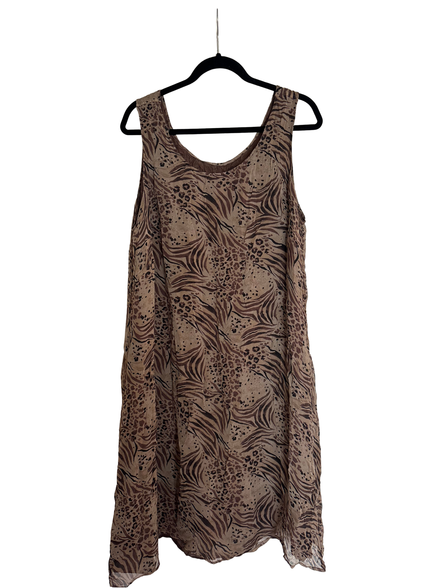 90s Beige/Brown Animal Print Sleeveless Knee Length Dress