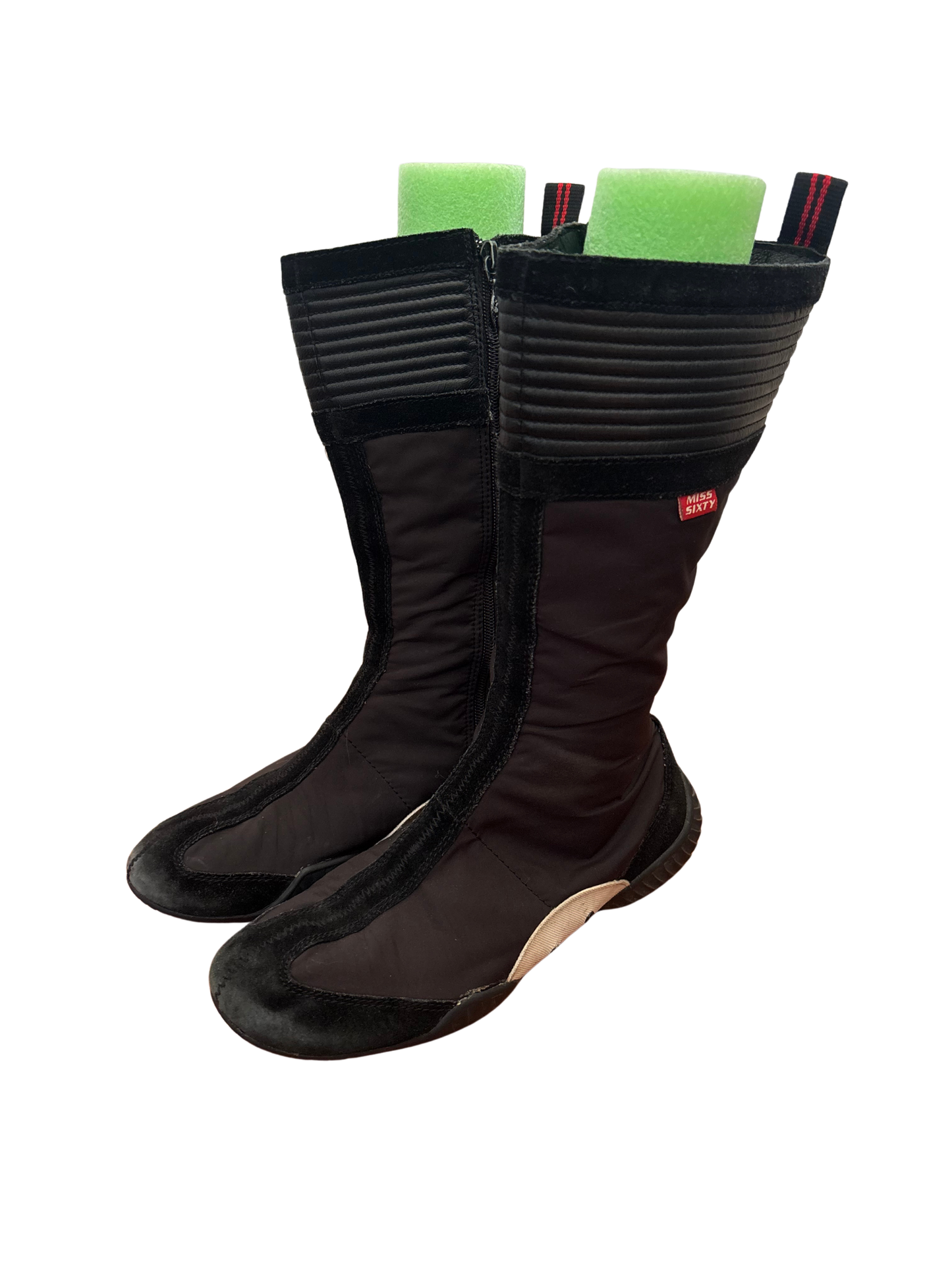 Vintage Black, White Red Mid-Calf Moto Boots