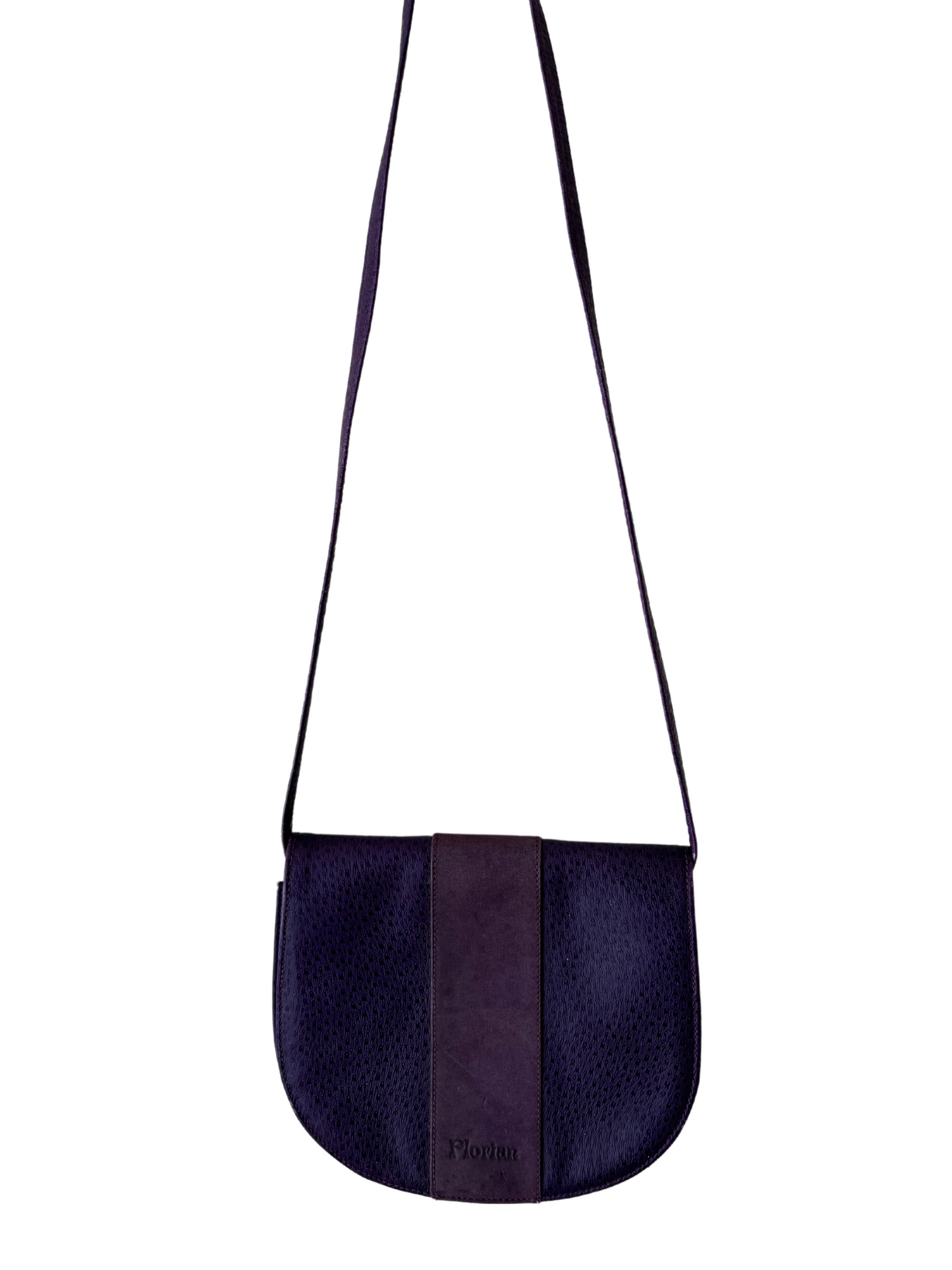 70s/80s Purple Leather Crossbody Half-Circle Bag