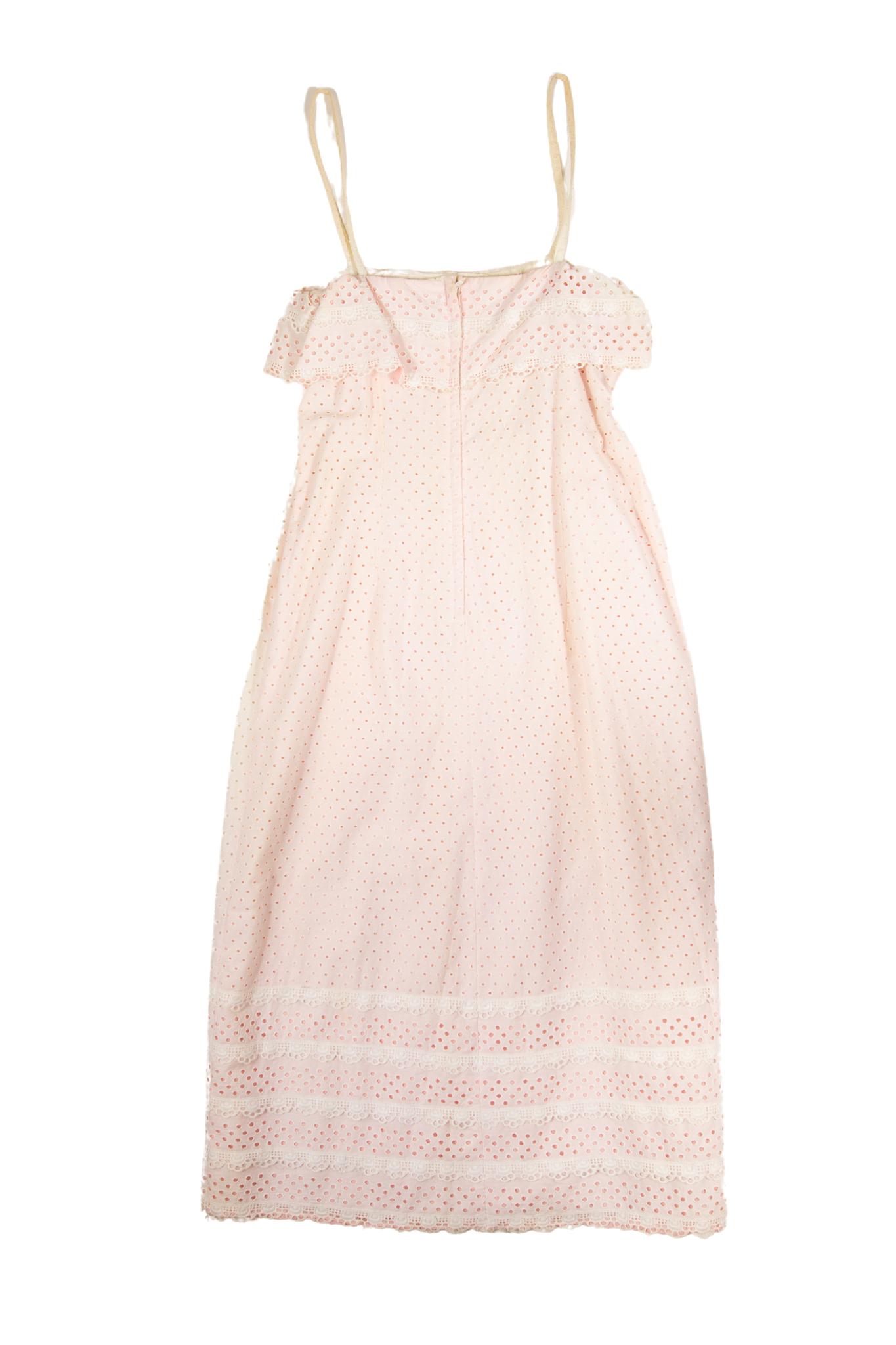 80s Cream + Pink Broderie Strappy Wiggle Midi Dress