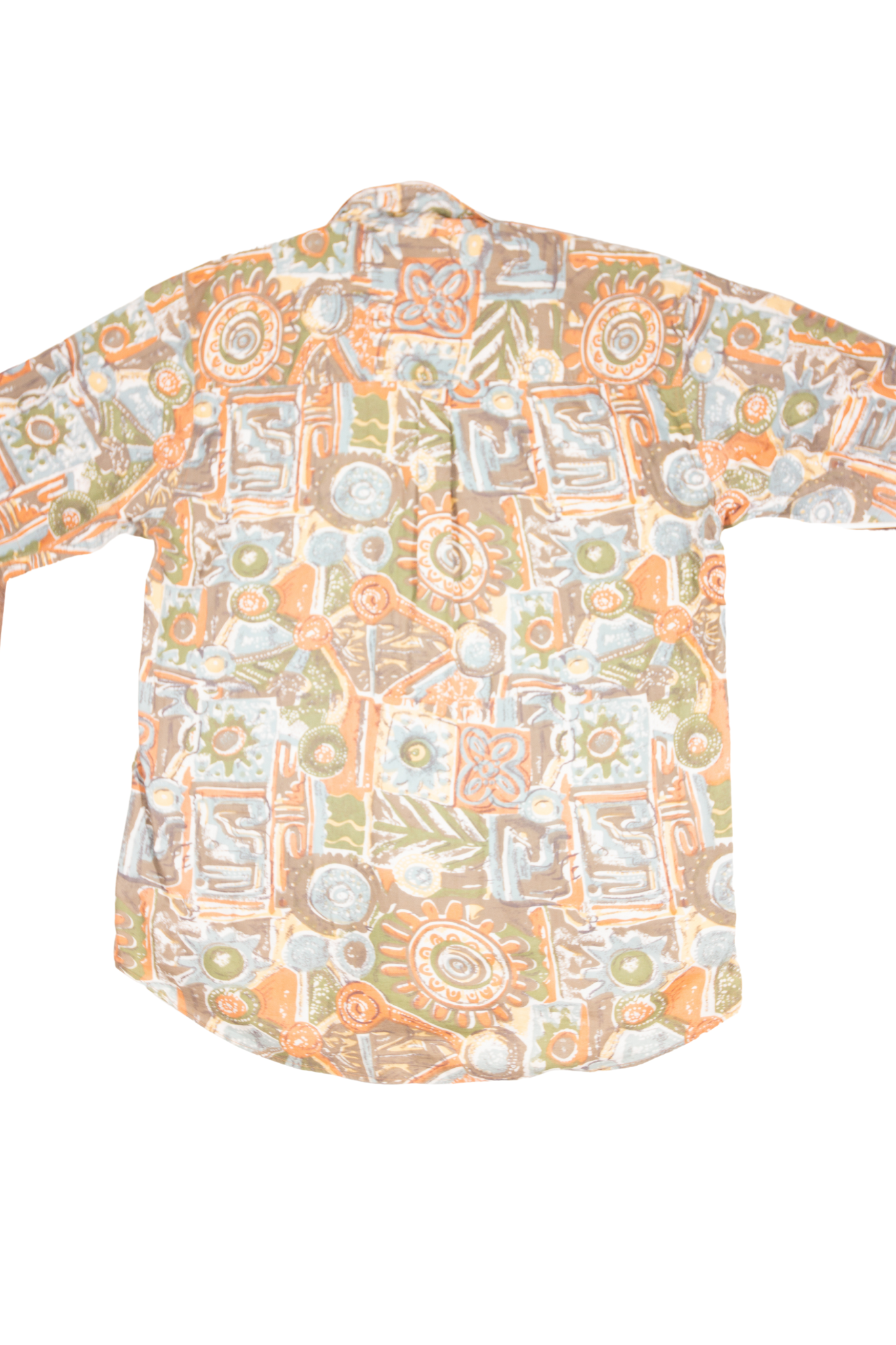 90s Green Orange Abstract Button Up Short Sleeve Shirt