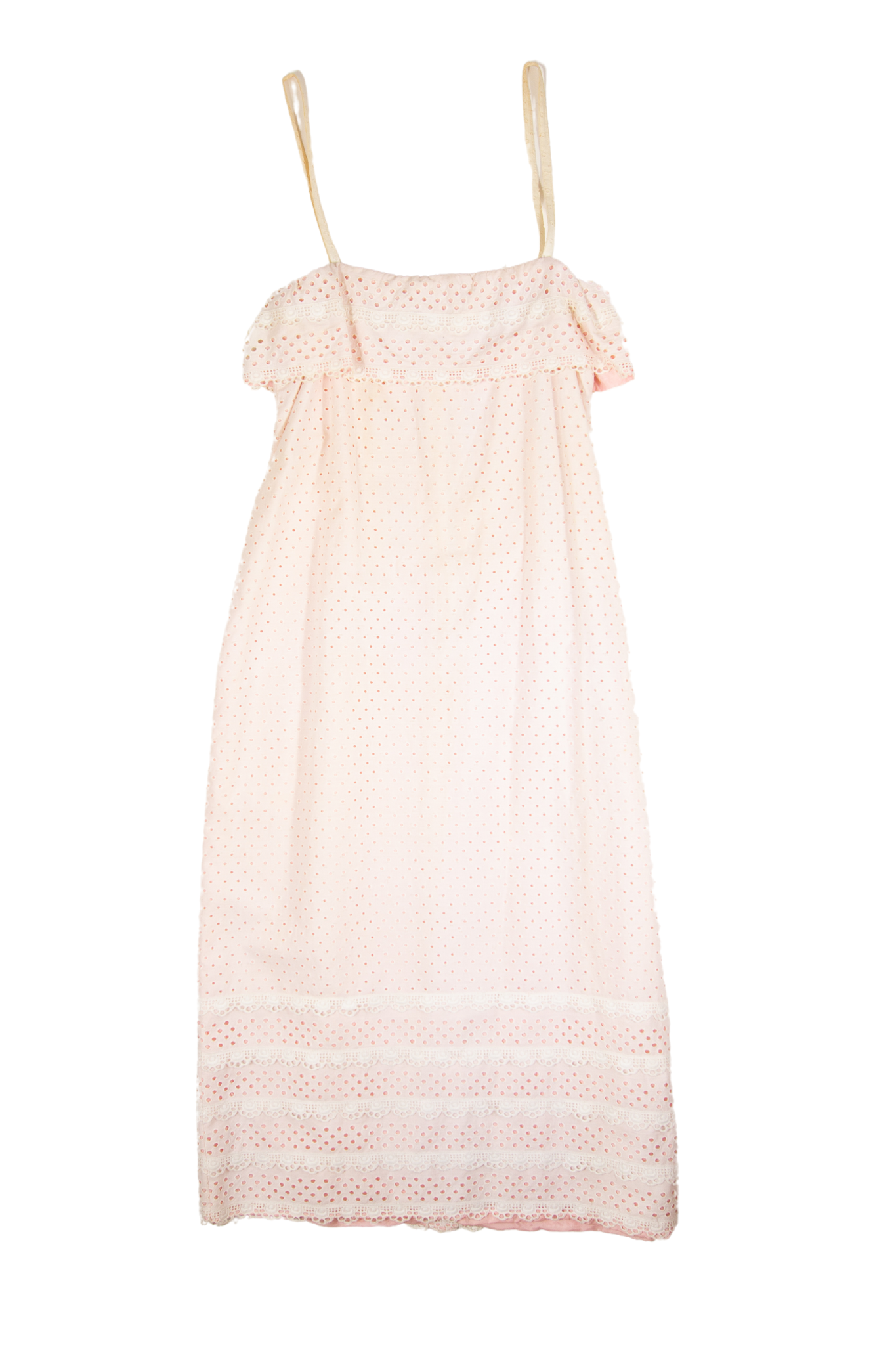 80s Cream + Pink Broderie Strappy Wiggle Midi Dress