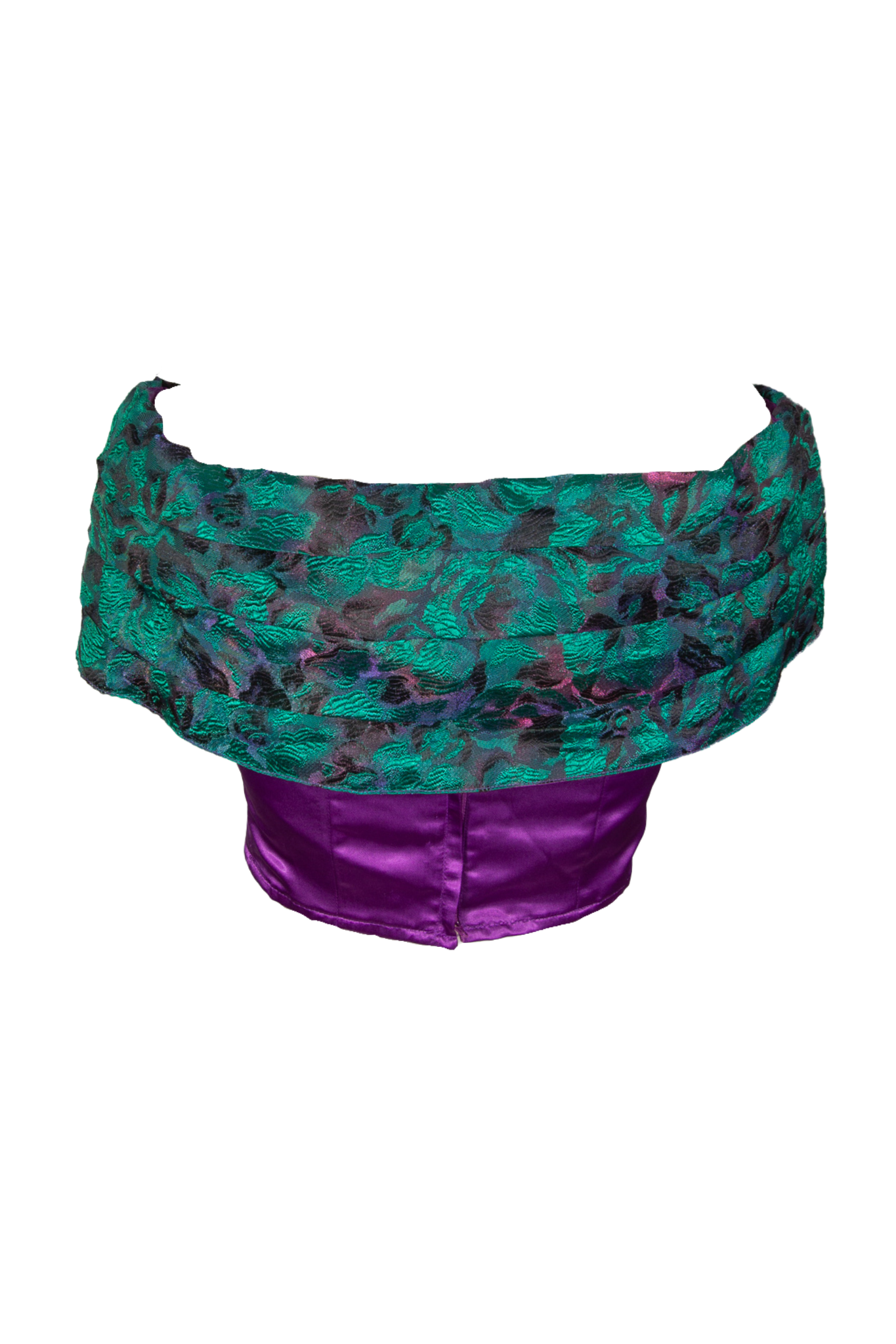 80s Reworked Green Purple Bow Crop Top