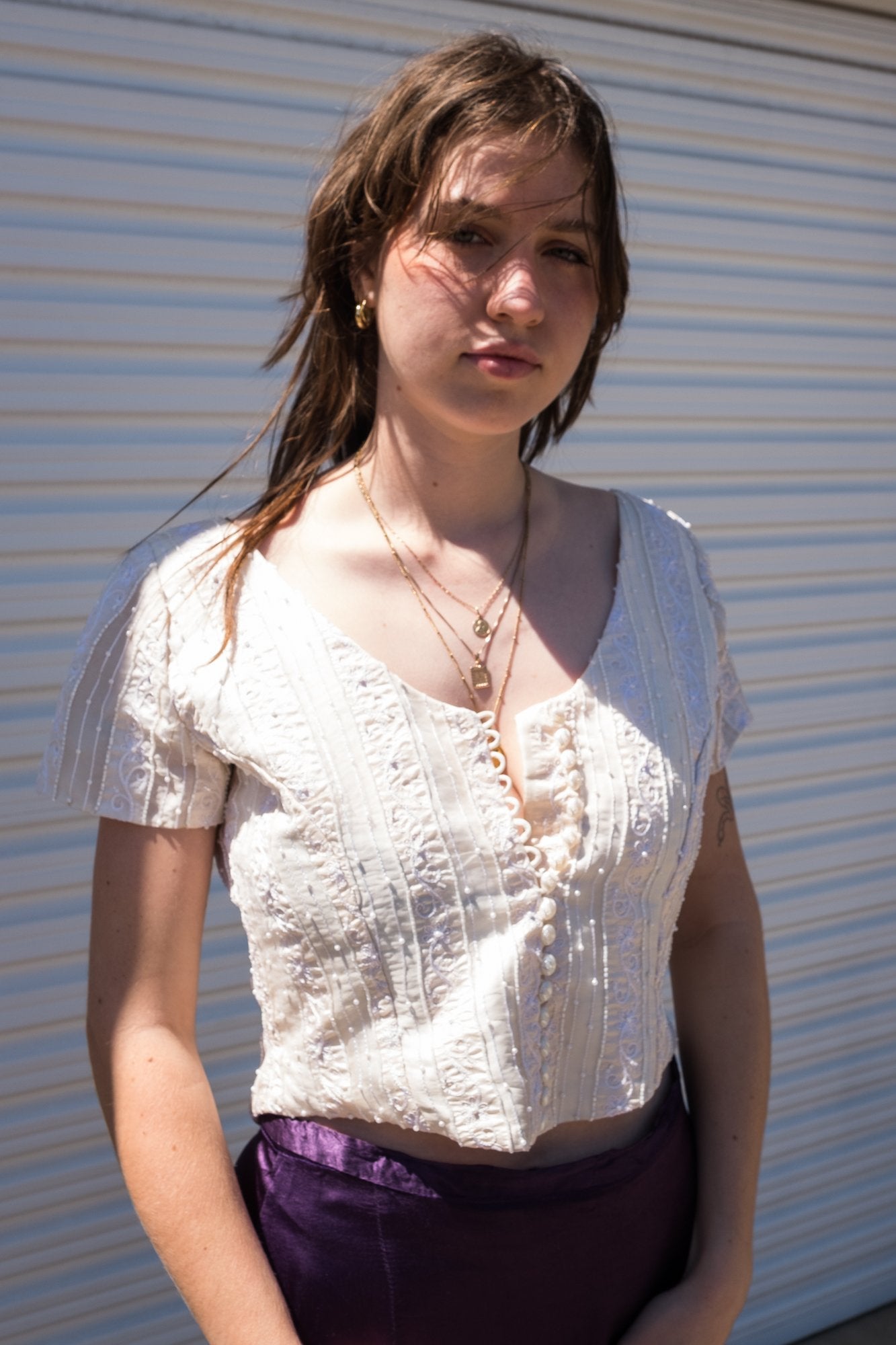 90s Cream Beaded Top