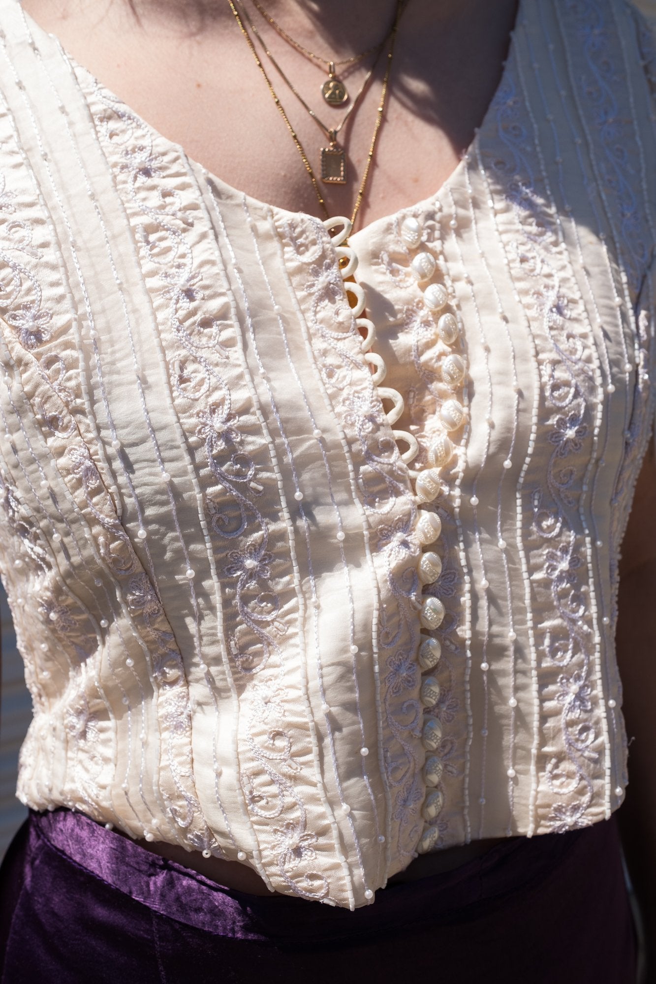 90s Cream Beaded Top