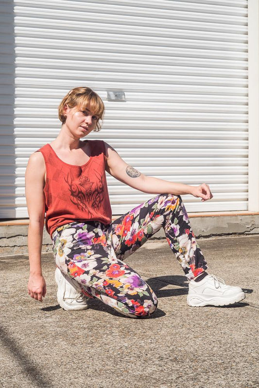 90s Black Floral Pants