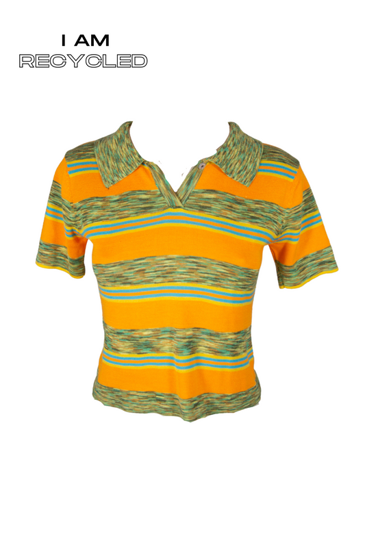 90s Orange Green Knit Polo Top