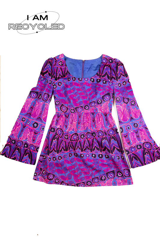 60s Purple Pink Bell Sleeve Go Go Mini Dress