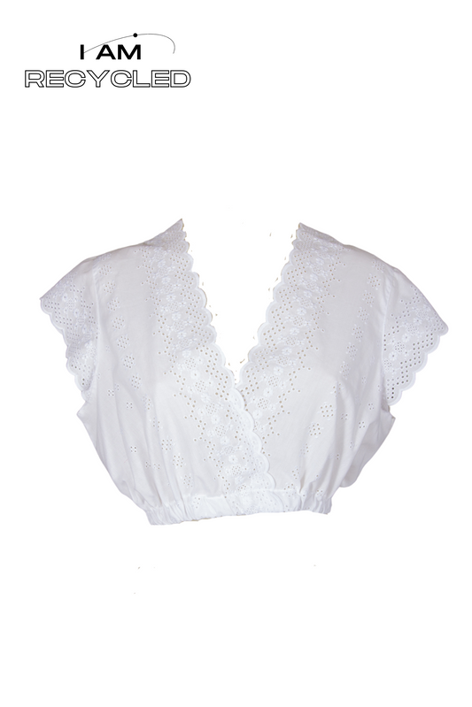 80s Reworked White Broderie Anglaise Crop Top