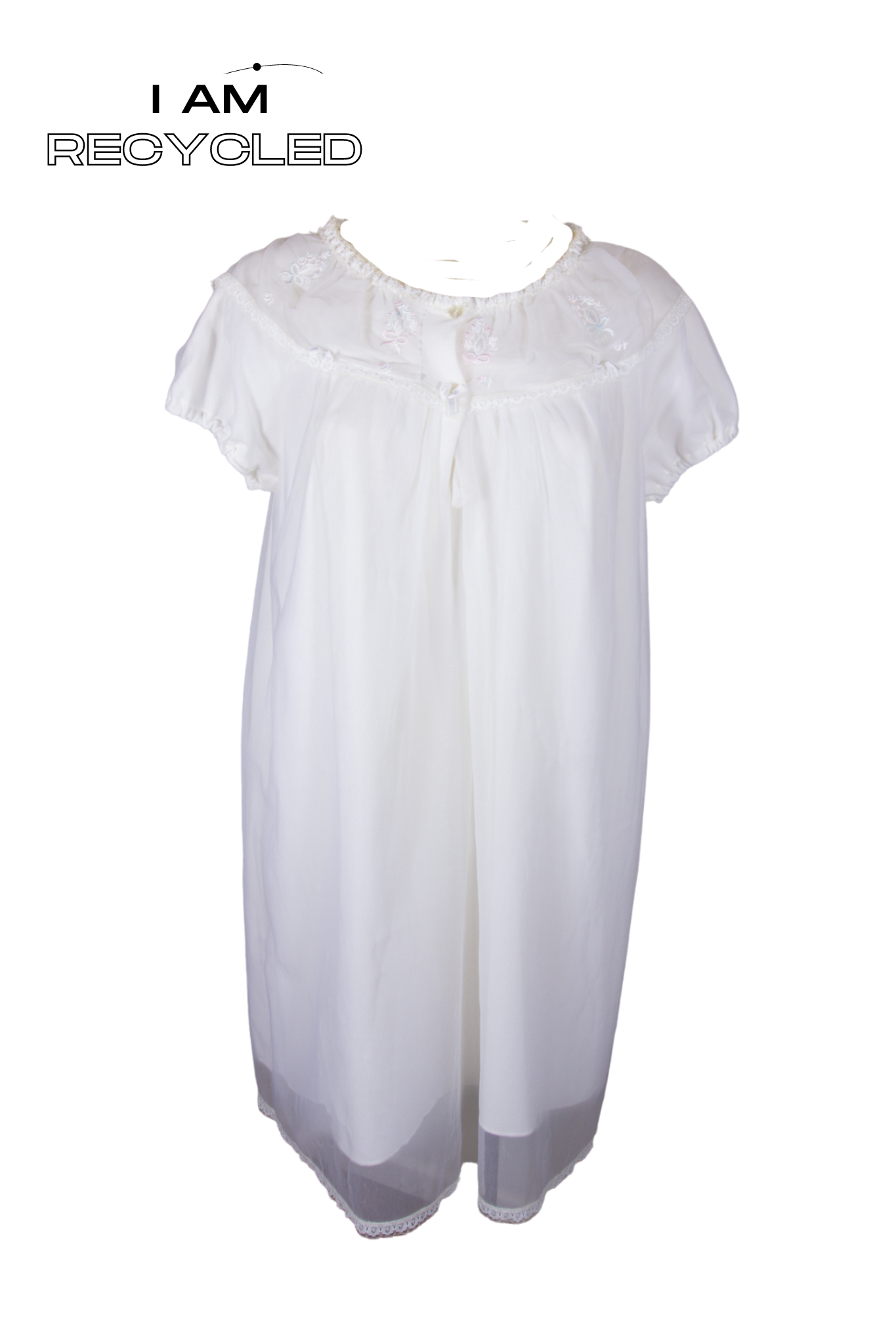 80s Reworked White Sheer Lace Embroidered Nightdress