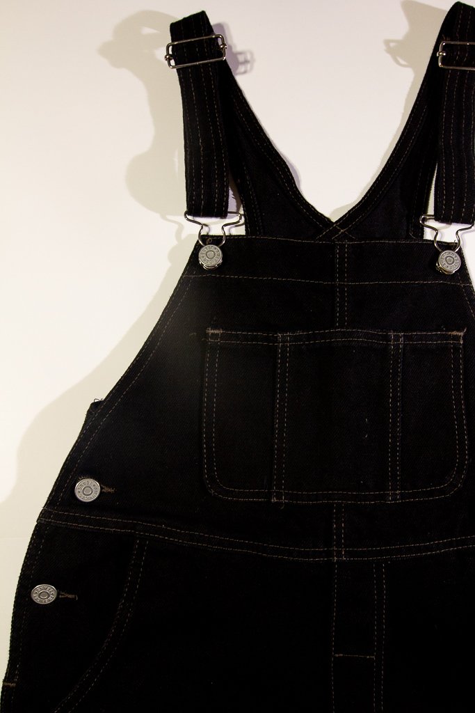 90s Short Black Denim Overalls