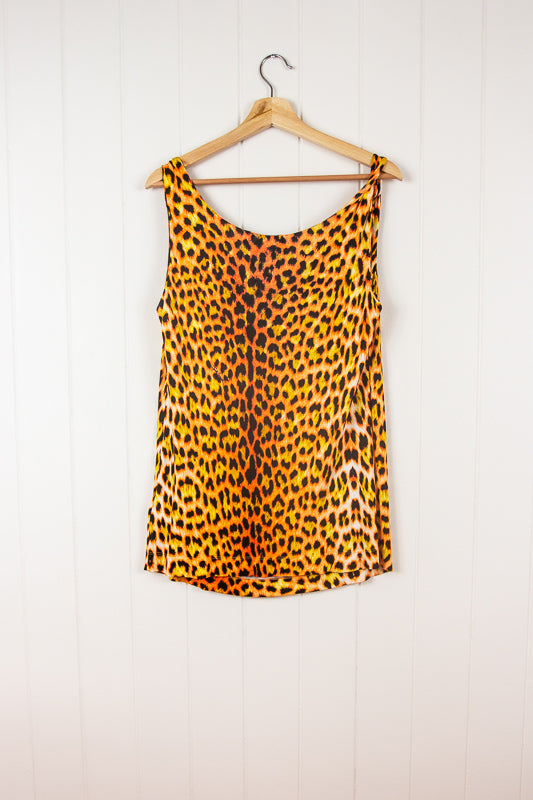 Y2K Orange Leopard Print Cowl Neck Top