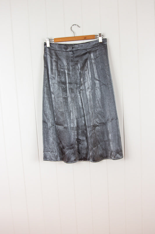 90s Reflective Silver Midi Skirt