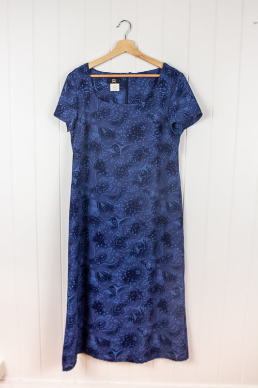 90s Blue Paisley Maxi Dress