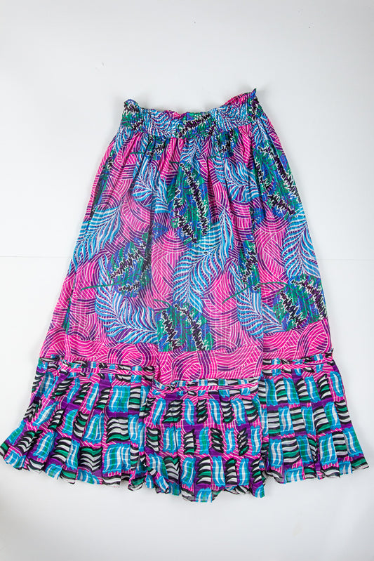 80s Multicoloured Pleated Maxi Skirt