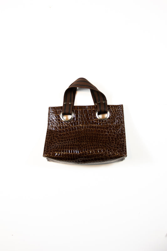 00s Brown Patent Vinyl Alligator Mini Bag