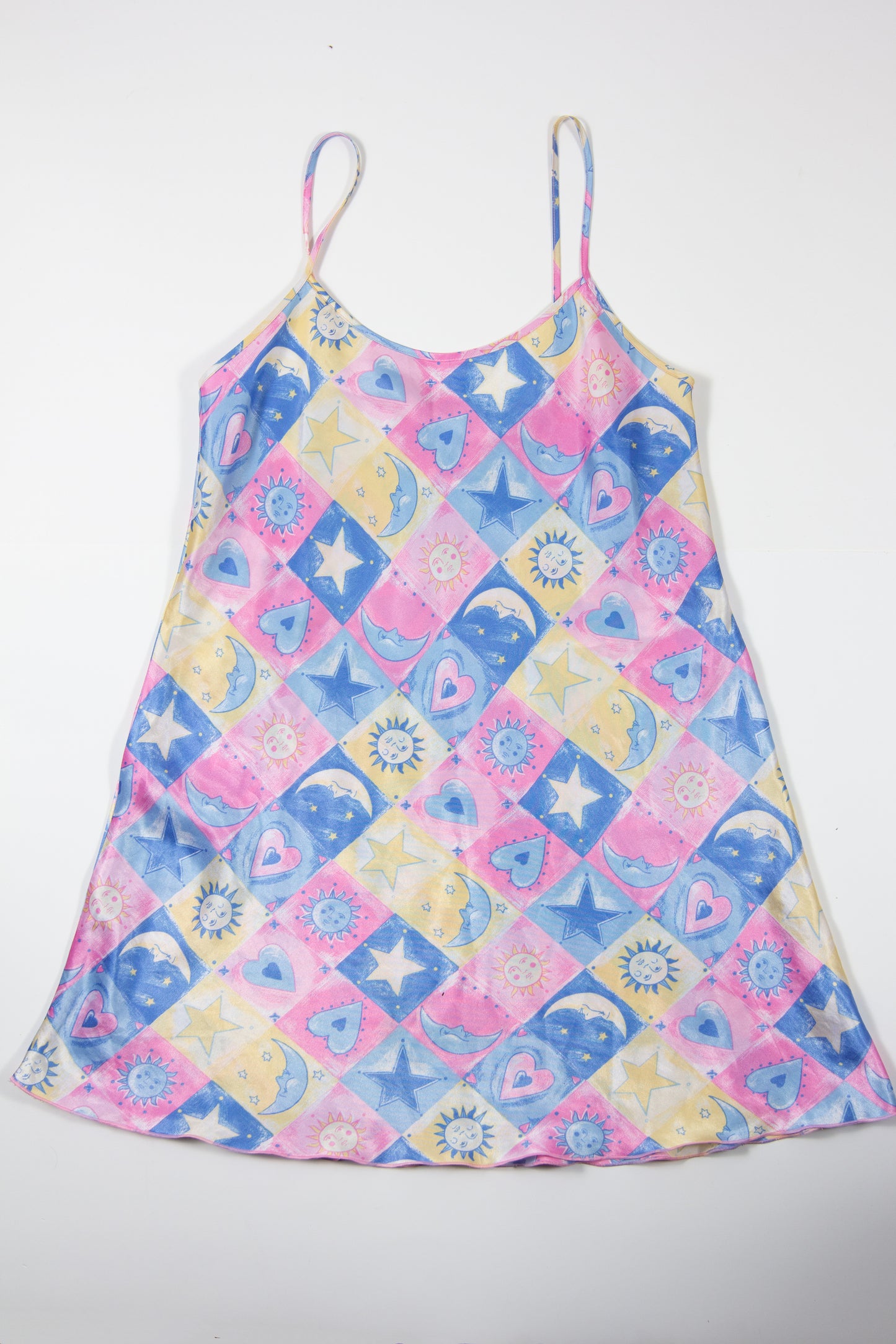 90s Patchwork Pink Blue Moon Lingerie Slip Dress