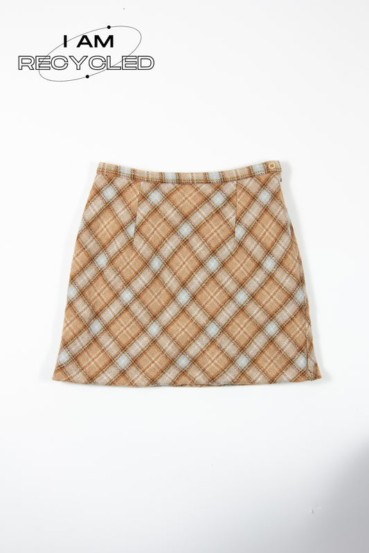90s Brown Blue Check Mini Skirt
