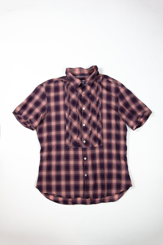 Pink + Purple Check Short Sleeve Button Up Top