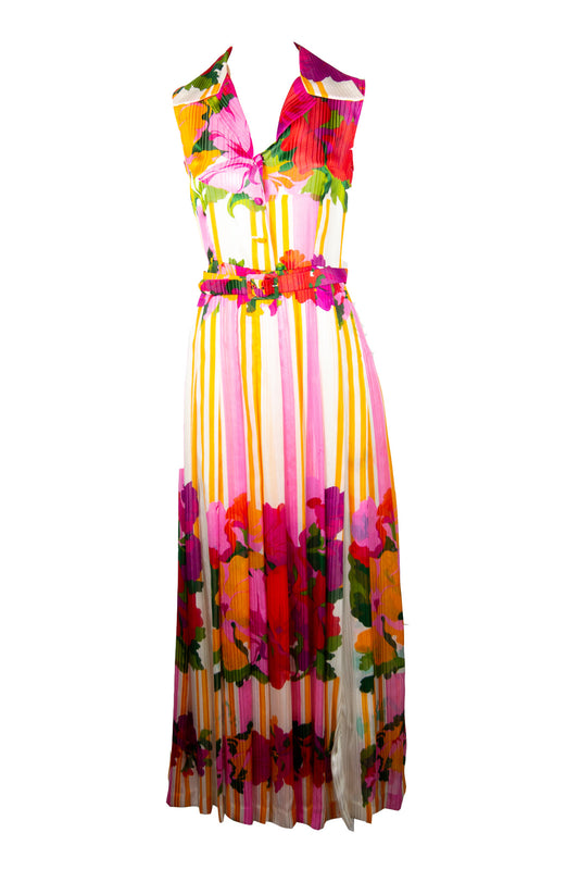 70s Pink & Orange Floral Maxi Dress