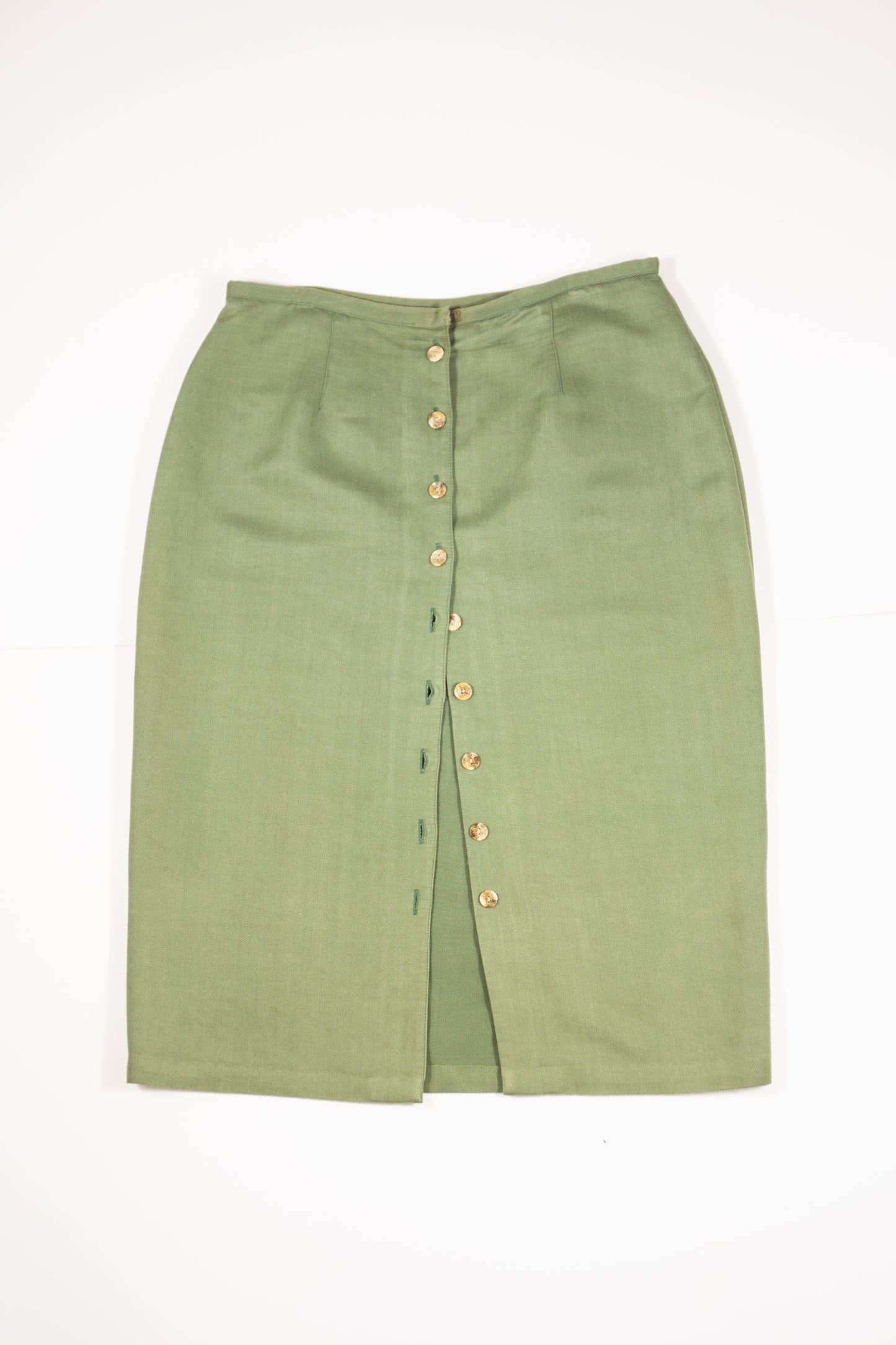 90s Sage Green Button Up Midi Skirt