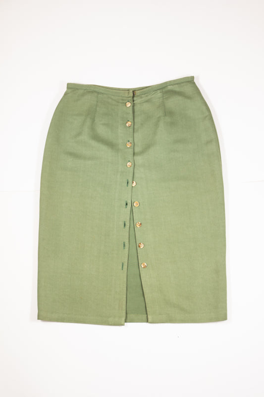 90s Sage Green Button Up Midi Skirt