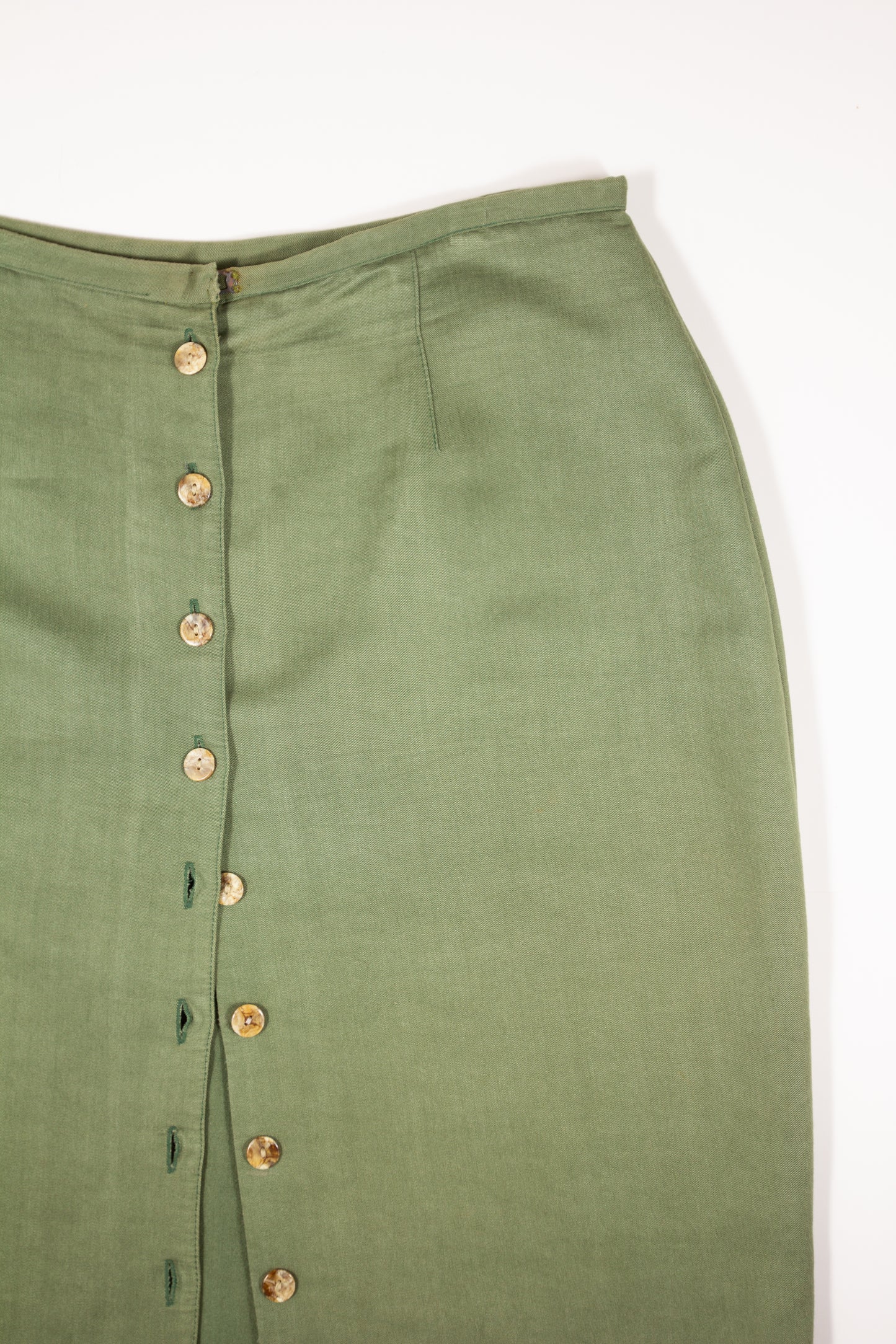 90s Sage Green Button Up Midi Skirt